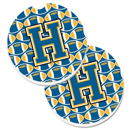 Carolines Treasures Letter H Football Blue and Gold Set of 2 Cup Holder Car Coaster CJ1077-HCARC